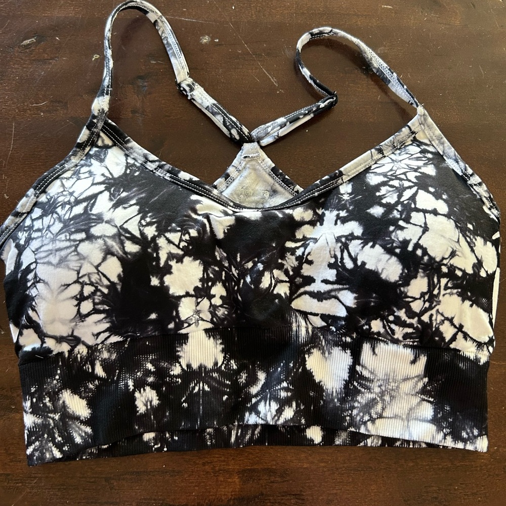 Tie-Dye Black and White Women's Sports bra - medium